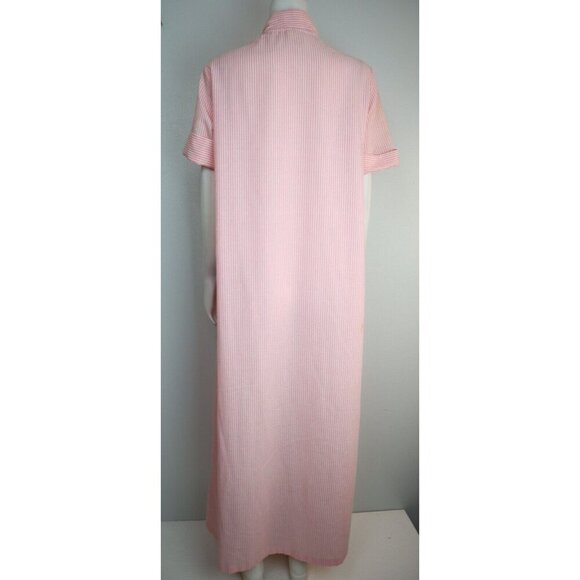 VINTAGE WOMEN'S PINK & WHITE STRIPED SHORT SLEEVE LONG NIGHTGOWN HOUSE DRESS 14 - Picture 5 of 10